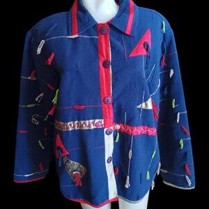 Large Vintage Jacket Anu Multicolor Embroidered Geometric Design Button Swatches